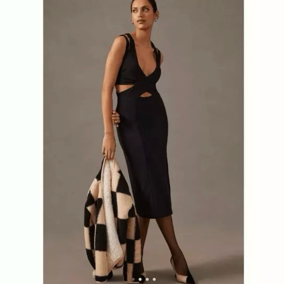 Anthropologie Dresses & Skirts - Anthropologie cutout black midi dress size small petite body con
